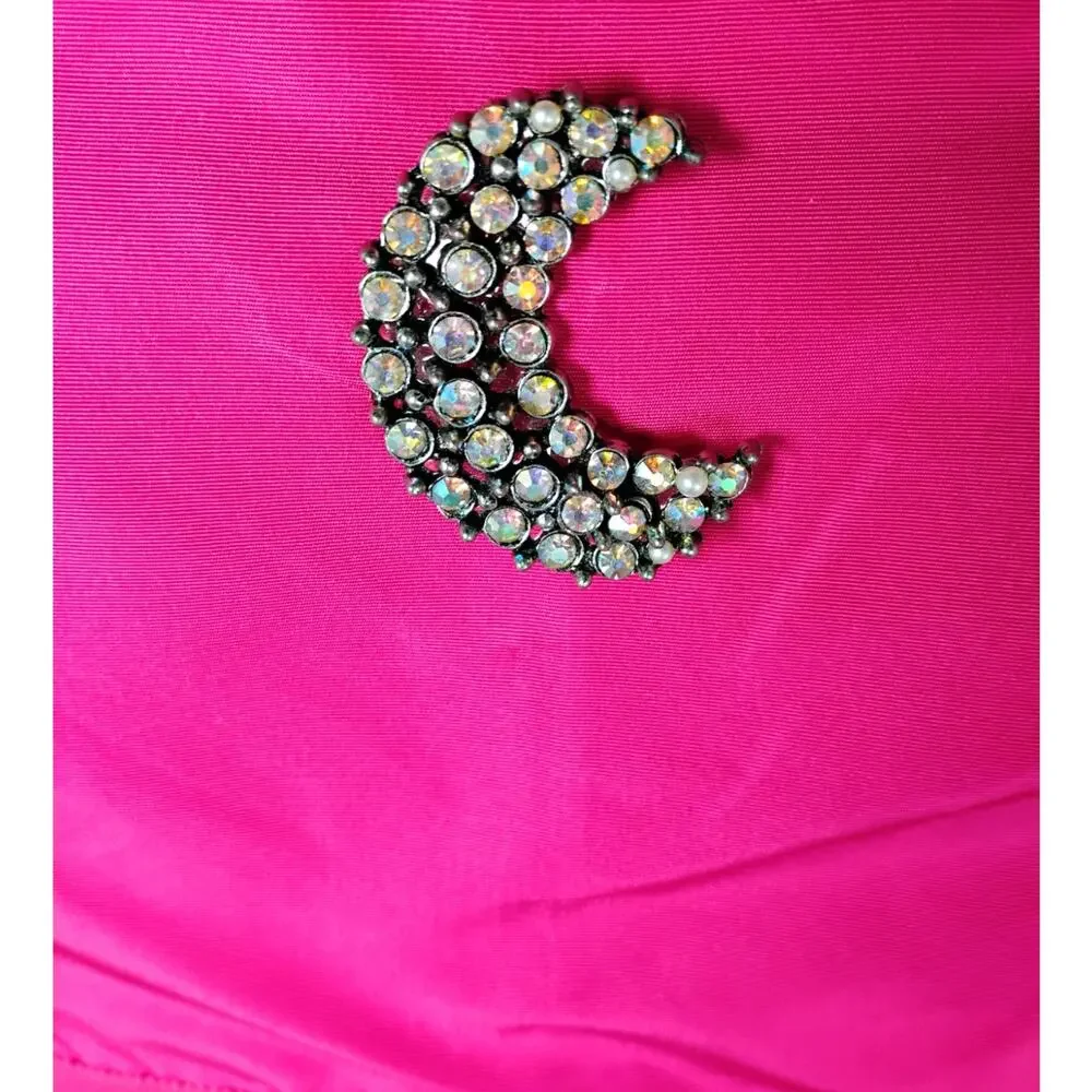 J Crew Womens 16 Hot Pink Silk Taffeta Dress AB Crescent Brooch Spaghetti Strap